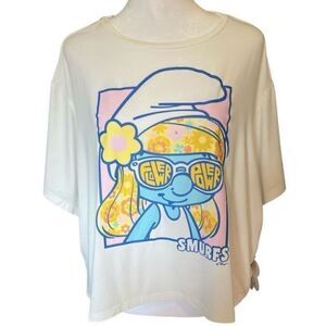 X Unique Vintage White Smurfette Boxy Cropped  Soft Short Sleeve T-shirt 2X/18